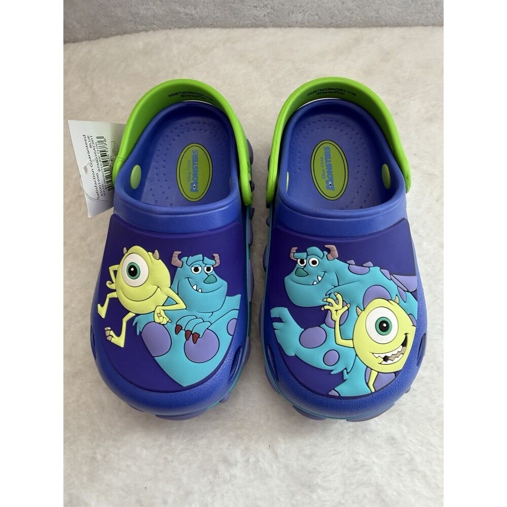 Disney Pixar Monsters Inc Kids Size 7 Clogs Mike Sulley Blue Green Slip On